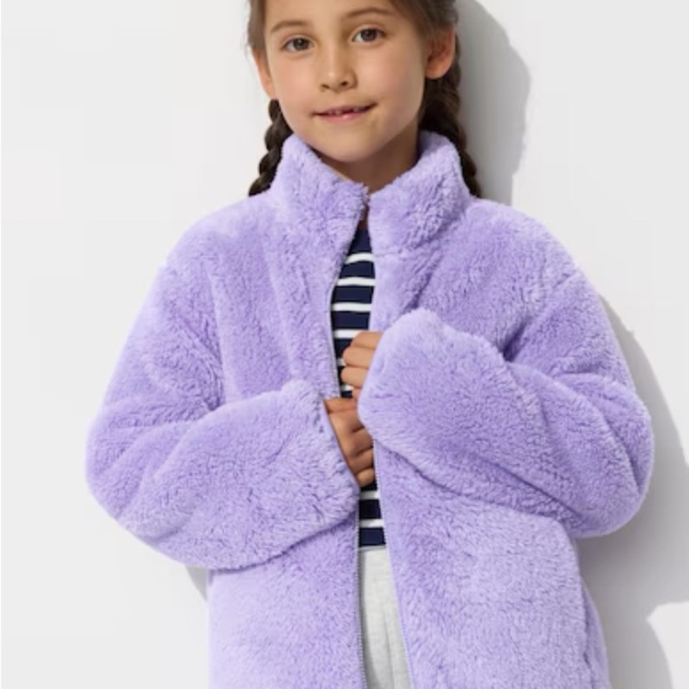 Uniqlo Fluffy Yarn Fleece Full-Zip Jacket sz 5/6 lavender